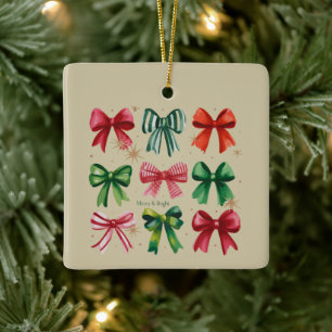 Weihnachts Coquettes Rot Grün Schleife Weihnachtsz Keramikornament