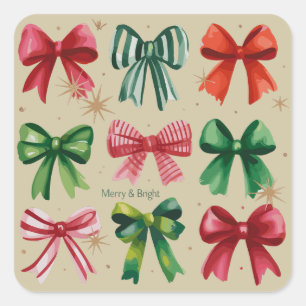 Weihnachts Coquettes Rot Grün Schleife Weihnachtsz Quadratischer Aufkleber