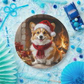 Weihnachts-Corgi-Hund am Kamin Pappteller (Party)
