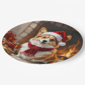 Weihnachts-Corgi-Hund am Kamin Pappteller (Schrägansicht)