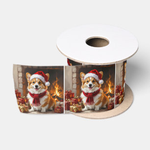 Weihnachts-Corgi-Hund am Kamin Satinband