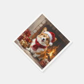 Weihnachts-Corgi-Hund am Kamin Serviette (Ecke)
