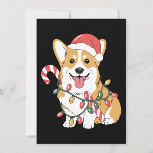 Weihnachts-Corgi-Hund-Santa-Hut-Lichter-Zuckerstan Einladung