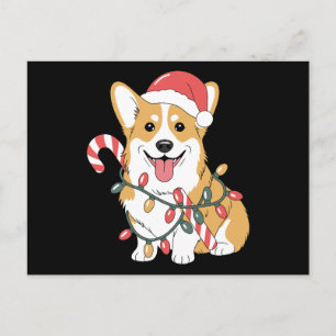 Weihnachts-Corgi-Hund-Santa-Hut-Lichter-Zuckerstan Feiertagspostkarte