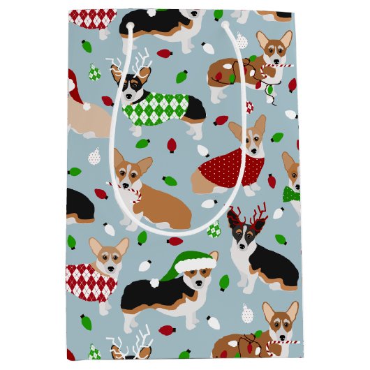 Weihnachts Corgi Hunde Mittlere Geschenktasche Geschenktüte (Vorderseite)