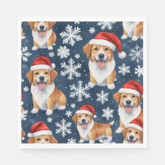 Weihnachts-Corgi-Hunde und Schneeflocken-Feiertags Serviette