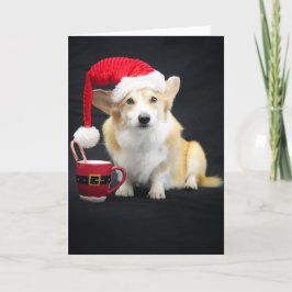 Weihnachts-Corgi in Cap mit Cup und Candy Cane Karte