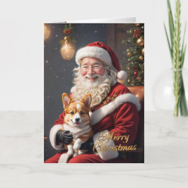Weihnachts-Corgi mit dem Weihnachtsmann Feiertagskarte