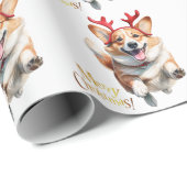 Weihnachts-Corgi mit Rentier-Antlers Geschenkpapier (Rolleneckpunkt)