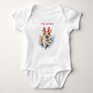 Weihnachts-Corgi mit Rentier-Antlers springen Baby Strampler