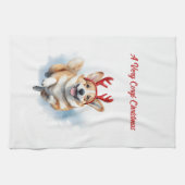 Weihnachts-Corgi mit Rentier-Antlers springen Geschirrtuch (Horizontal)