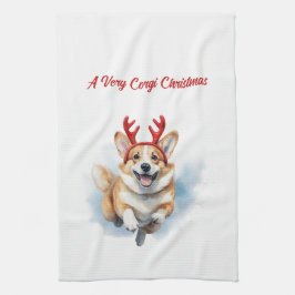 Weihnachts-Corgi mit Rentier-Antlers springen Geschirrtuch