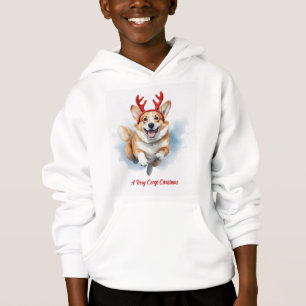 Weihnachts-Corgi mit Rentier-Antlers springen Hoodie