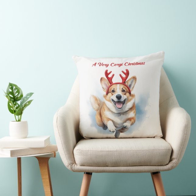 Weihnachts-Corgi mit Rentier-Antlers springen Kissen (Stuhl )