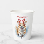Weihnachts-Corgi mit Rentier-Antlers springen Pappbecher (Rückseite)
