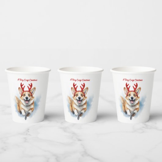 Weihnachts-Corgi mit Rentier-Antlers springen Pappbecher (Multi)