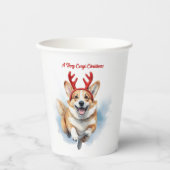 Weihnachts-Corgi mit Rentier-Antlers springen Pappbecher (Vorderseite)