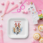 Weihnachts-Corgi mit Rentier-Antlers springen Pappteller (Party)