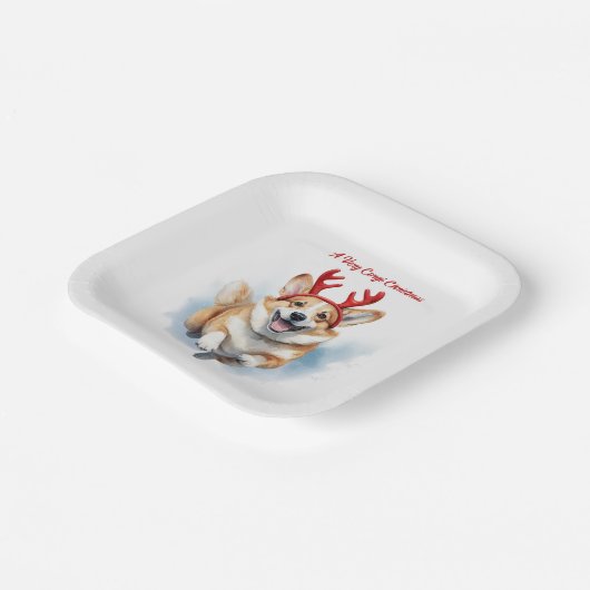 Weihnachts-Corgi mit Rentier-Antlers springen Pappteller (Gewinkelt)