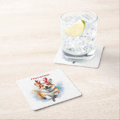 Weihnachts-Corgi mit Rentier-Antlers springen Rechteckiger Pappuntersetzer (Vor Ort)