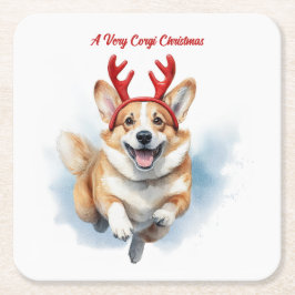 Weihnachts-Corgi mit Rentier-Antlers springen Rechteckiger Pappuntersetzer