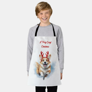 Weihnachts-Corgi mit Rentier-Antlers springen Schürze