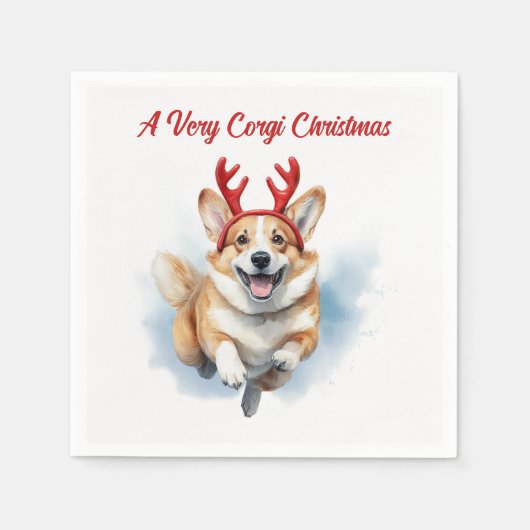 Weihnachts-Corgi mit Rentier-Antlers springen Serviette (Vorderseite)