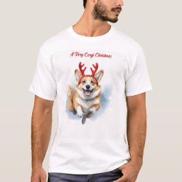 Weihnachts-Corgi mit Rentier-Antlers springen T-Shirt