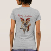 Weihnachts-Corgi mit Rentier-Antlers T-Shirt (Rückseite)