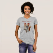 Weihnachts-Corgi mit Rentier-Antlers T-Shirt (Vorne ganz)
