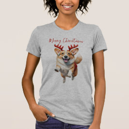 Weihnachts-Corgi mit Rentier-Antlers T-Shirt