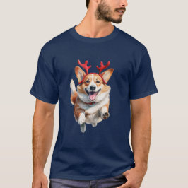 Weihnachts-Corgi mit Rentier-Antlers T-Shirt