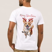 Weihnachts-Corgi mit Rentier-Antlers T-Shirt (Rückseite)