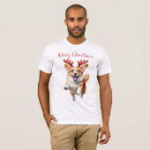 Weihnachts-Corgi mit Rentier-Antlers T-Shirt (Vorne ganz)