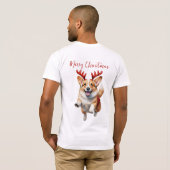 Weihnachts-Corgi mit Rentier-Antlers T-Shirt (Schwarz voll)