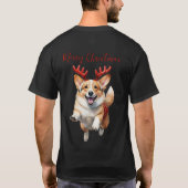 Weihnachts-Corgi mit Rentier-Antlers T-Shirt (Rückseite)