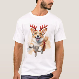 Weihnachts-Corgi mit Rentier-Antlers T-Shirt