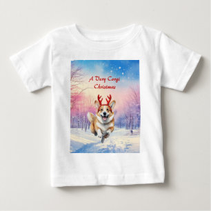 Weihnachts-Corgi-Rentierfischer springen im Schnee Baby T-shirt