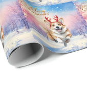 Weihnachts-Corgi-Rentierfischer springen im Schnee Geschenkpapier (Rolleneckpunkt)