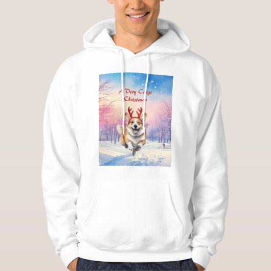 Weihnachts-Corgi-Rentierfischer springen im Schnee Hoodie (Vorderseite)