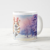 Weihnachts-Corgi-Rentierfischer springen im Schnee Jumbo-Tasse (Vorderseite Rechts)