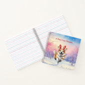 Weihnachts-Corgi-Rentierfischer springen im Schnee Notizblock (Innenseite)