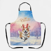 Weihnachts-Corgi-Rentierfischer springen im Schnee Schürze (Vorderseite)