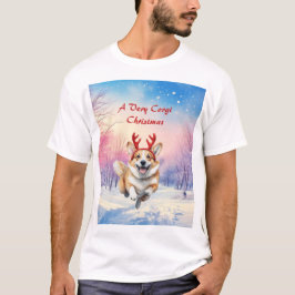 Weihnachts-Corgi-Rentierfischer springen im Schnee T-Shirt