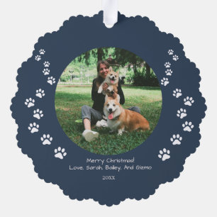 Weihnachts-Corgi-Santa - Anpassbares Foto Navy Ornament Karte