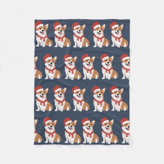 Weihnachts-Corgi-Santa - Ausgefeinter Winter-Navy Fleecedecke (Vorderseite)