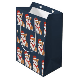 Weihnachts-Corgi-Santa - Elegantes Winter-Navy Mittlere Geschenktüte