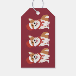 Weihnachts-Corgi-Santa-Hut-Reich-Tief-Kranberry Geschenkanhänger