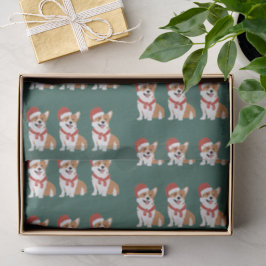 Weihnachts-Corgi-Santa-Hut-Reich-Tiefes-Tannengrün Seidenpapier