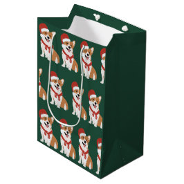 Weihnachts-Corgi-Santa-Hut - Reiches Immergrün Mittlere Geschenktüte